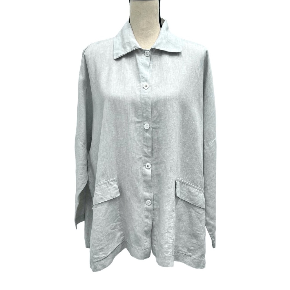 BLANQUE SILVER & WHITE LINEN & LUREX BOXY LOOSE FIT SHACKET TOP